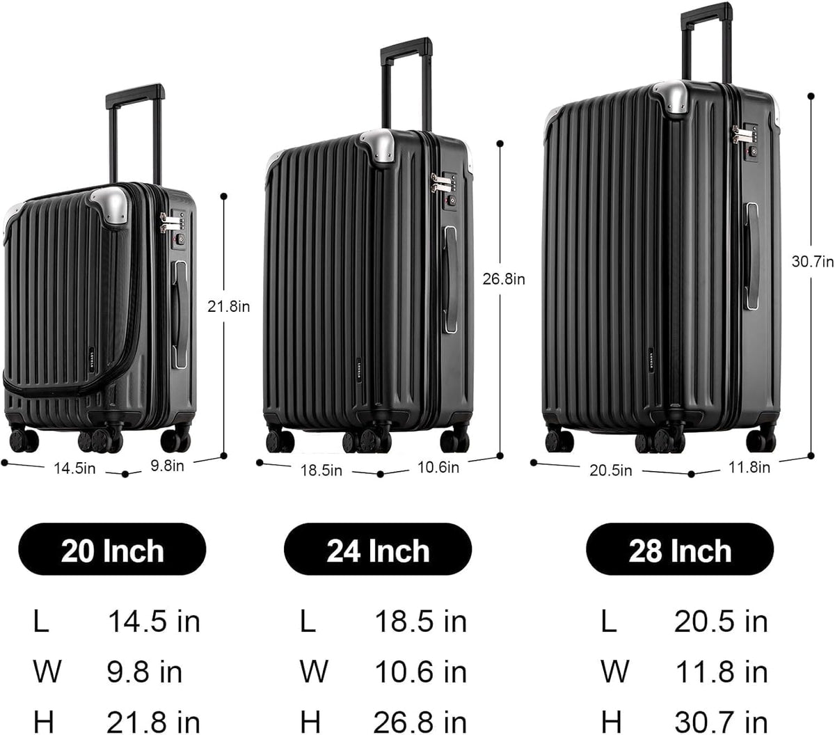 LEVEL8 Equipaje Grace, Negro - | 20 pulgadas expandible, ABS + PC c...