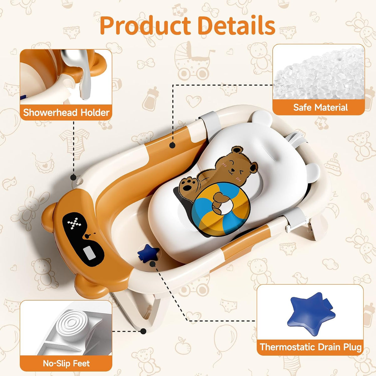 Kerbwry Bañera plegable para bebés recién nacidos y niños pequeños...