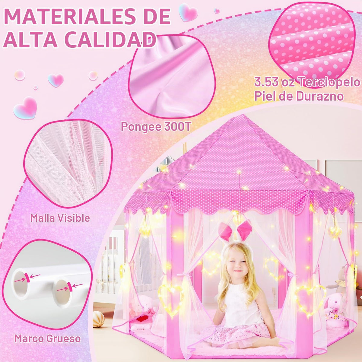 EVOIONOS Tienda de campaña de princesa para niñas con grandes luces...