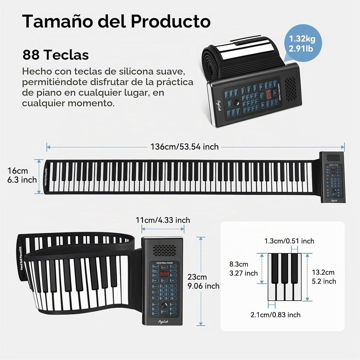 POGOLAB - Piano portátil enrollable de 88 teclas, teclado eléctrico...