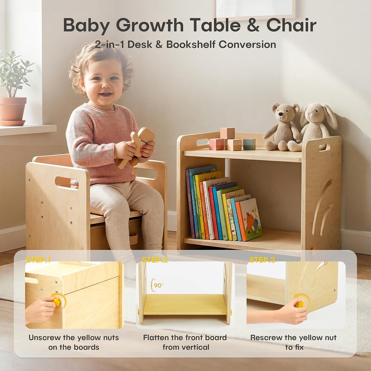 Montessori - Juego de mesa y silla \u2013 Mesa de destete ajustable...