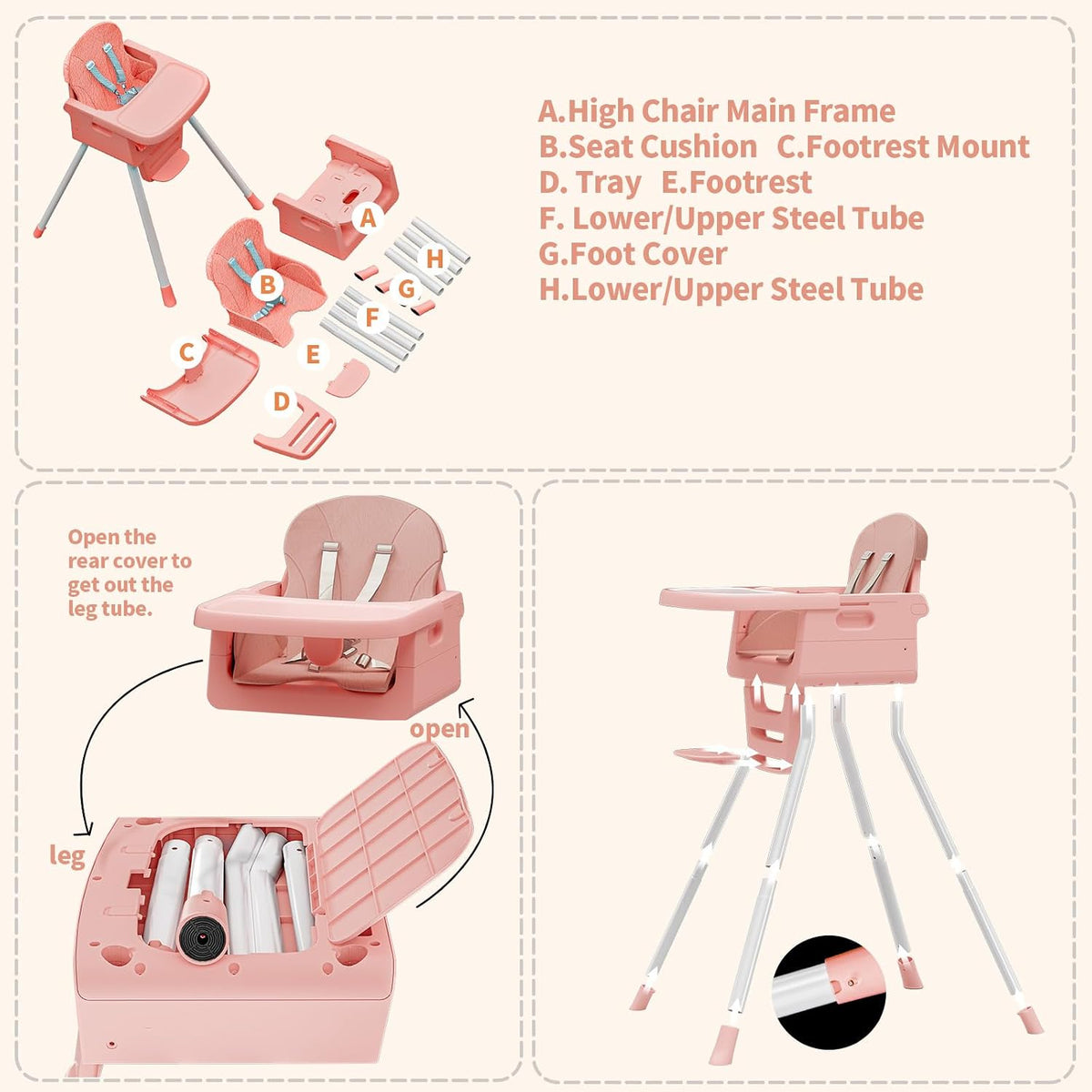 Silla alta 3 en 1 para bebés y niños pequeños, asiento y comedor de...