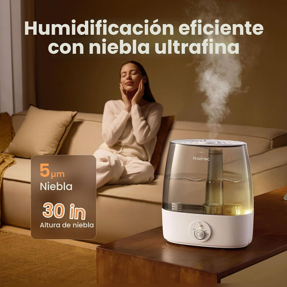 Provirtec Humidificador de tanque limpio de 6.5L para habitación gr...