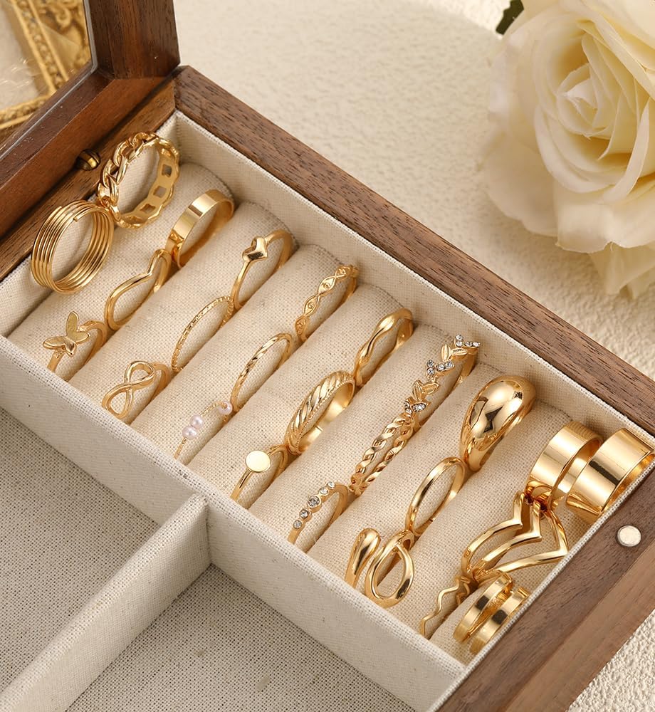 iF YOU Juego de 25 anillos dorados de nudillos para mujer, anillos...
