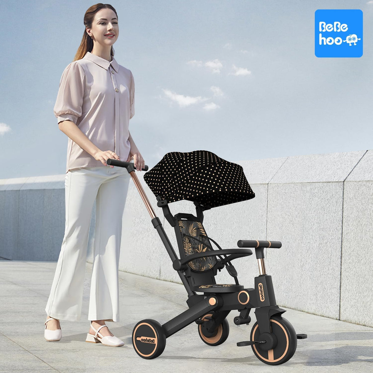 Bebehoo Cochecito de triciclo para niños pequeños, triciclo plegabl...