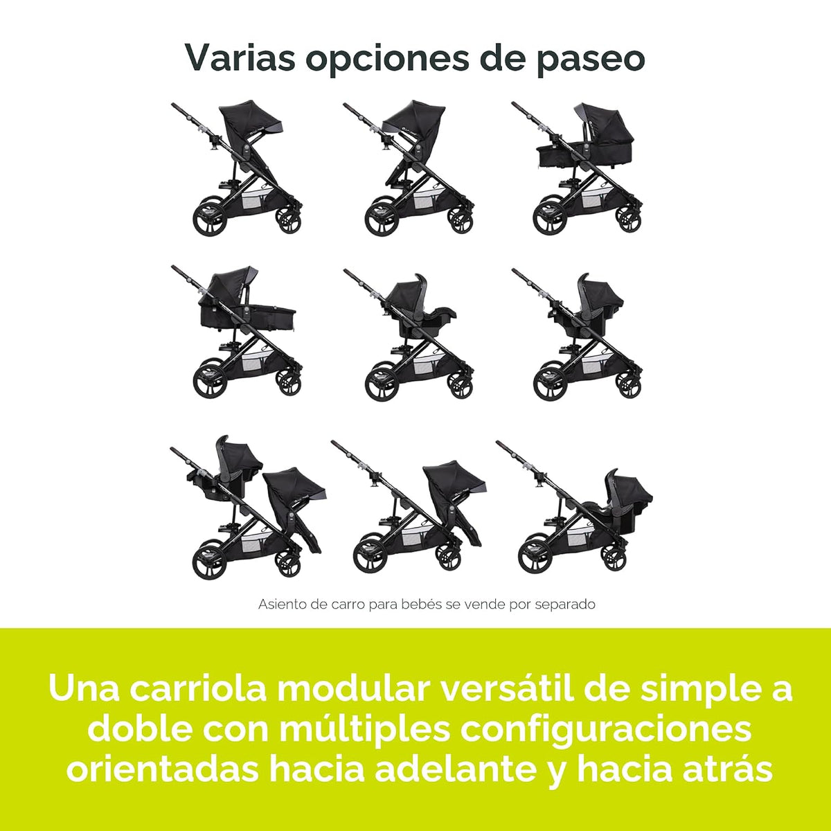 Baby Trend Morph Cochecito Modular de Individual a Doble, Dash Black