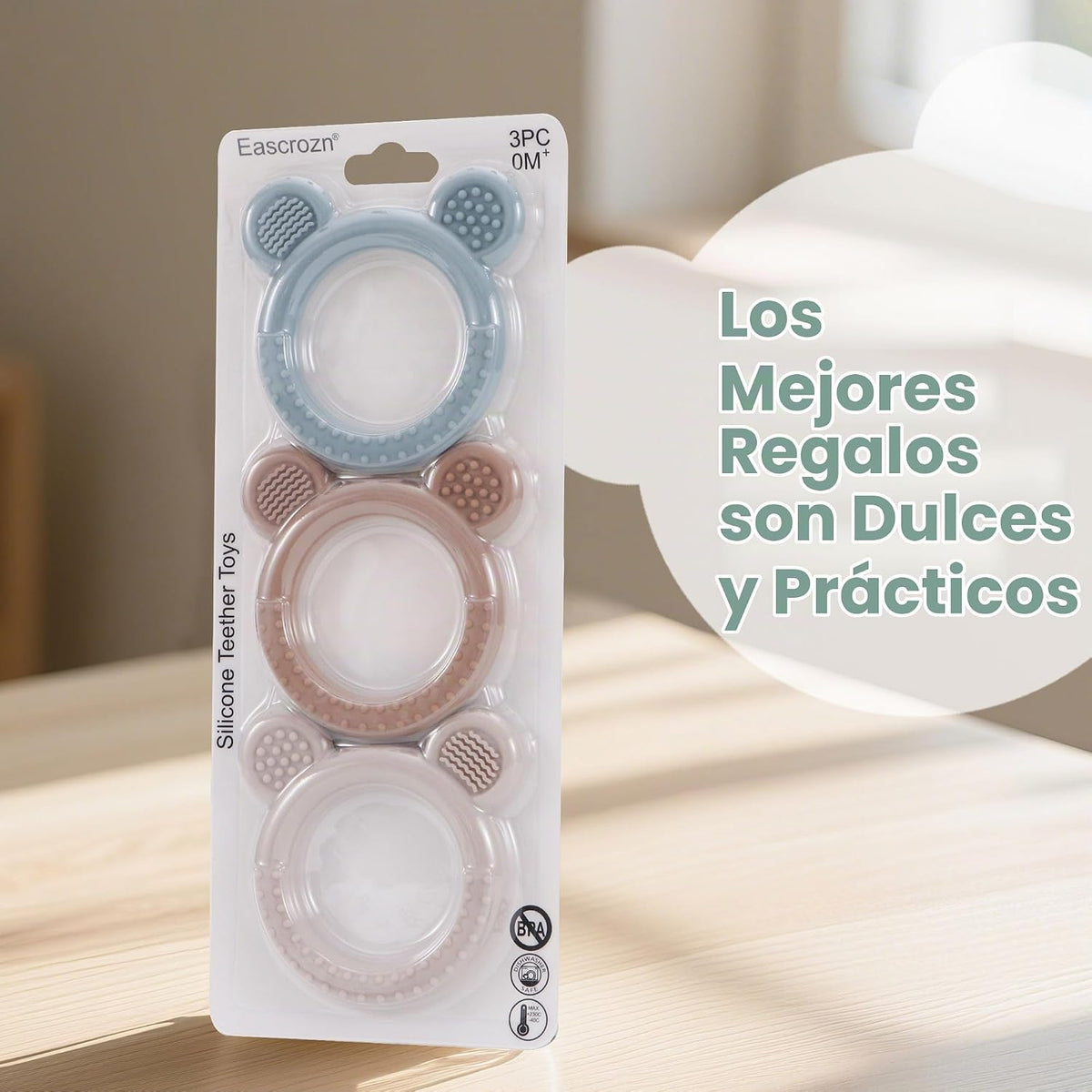 Eascrozn Juguetes para la Dentición de 3-6 Meses, Paquete de 3 Mord...