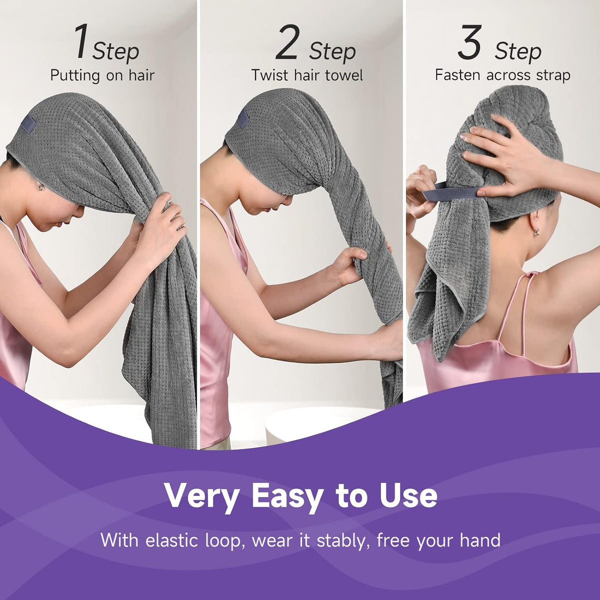 Umisleep Toalla de pelo de microfibra extra grande para mujer, cabe...