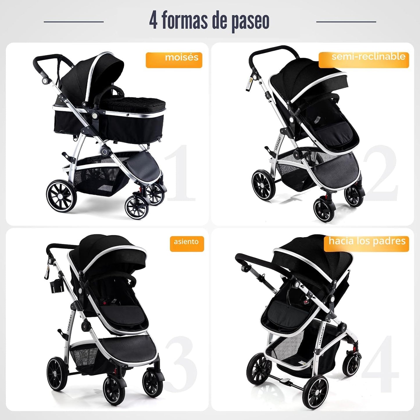 Hagaday Cochecito de bebé, asiento reversible 2 en 1 para niños peq...