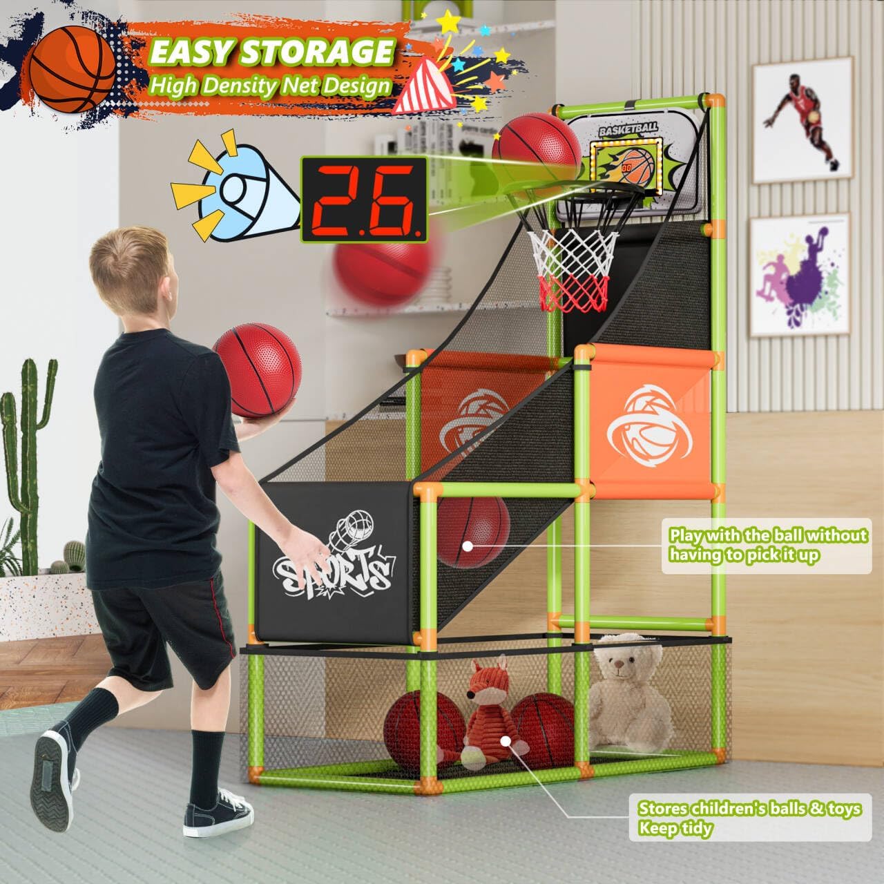Juego de baloncesto arcade con marcador electrónico y luz LED: jugu...