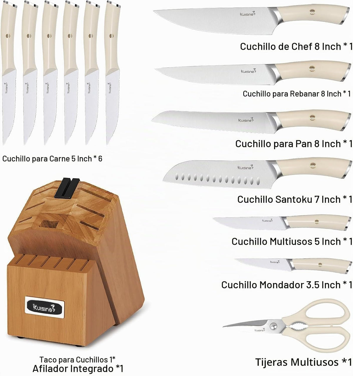 Juego de cuchillos de cocina Kuisine, hoja ultra afilada de acero i...