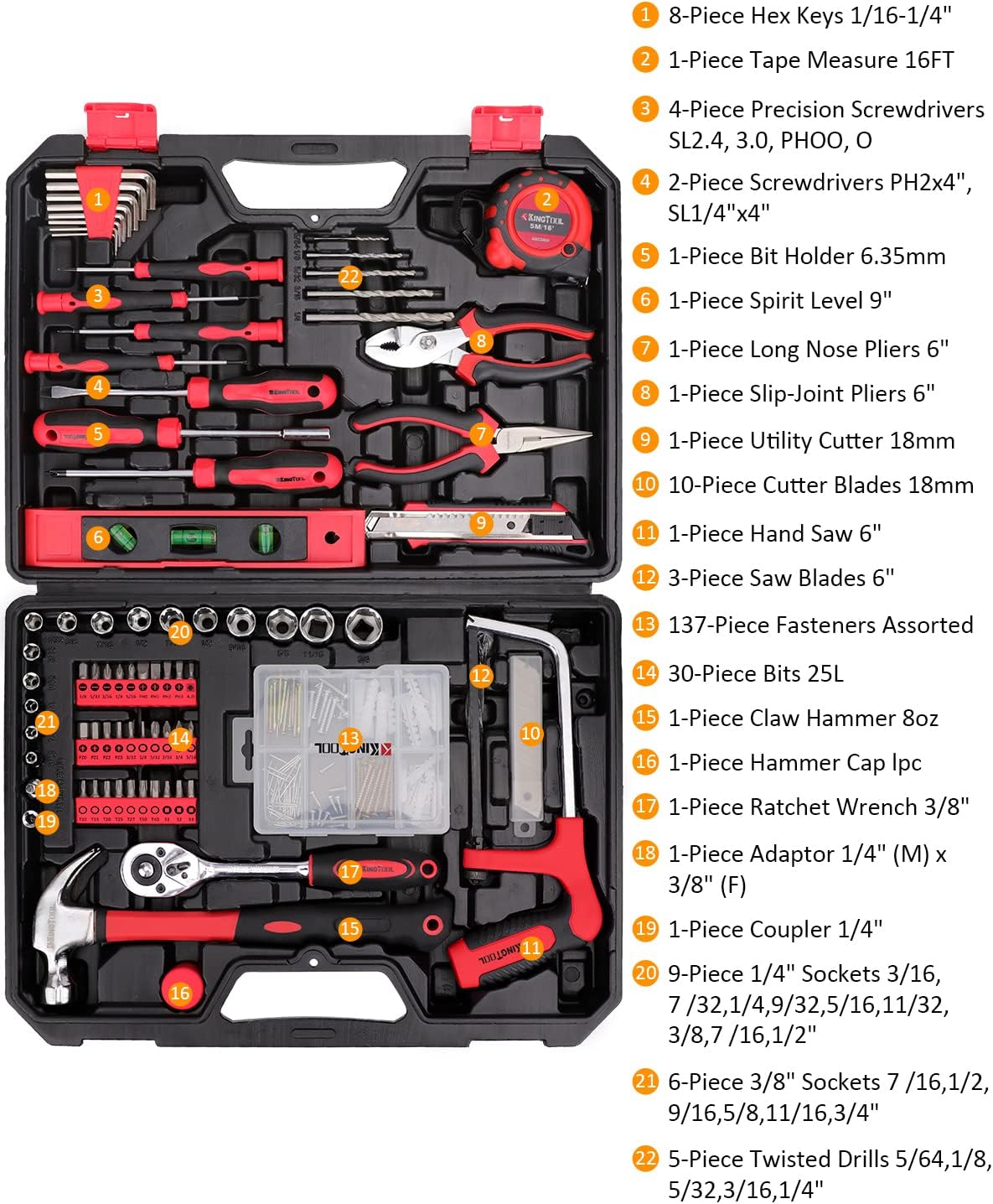 KingTool - Kit de herramientas mecánicas de reparación general para...