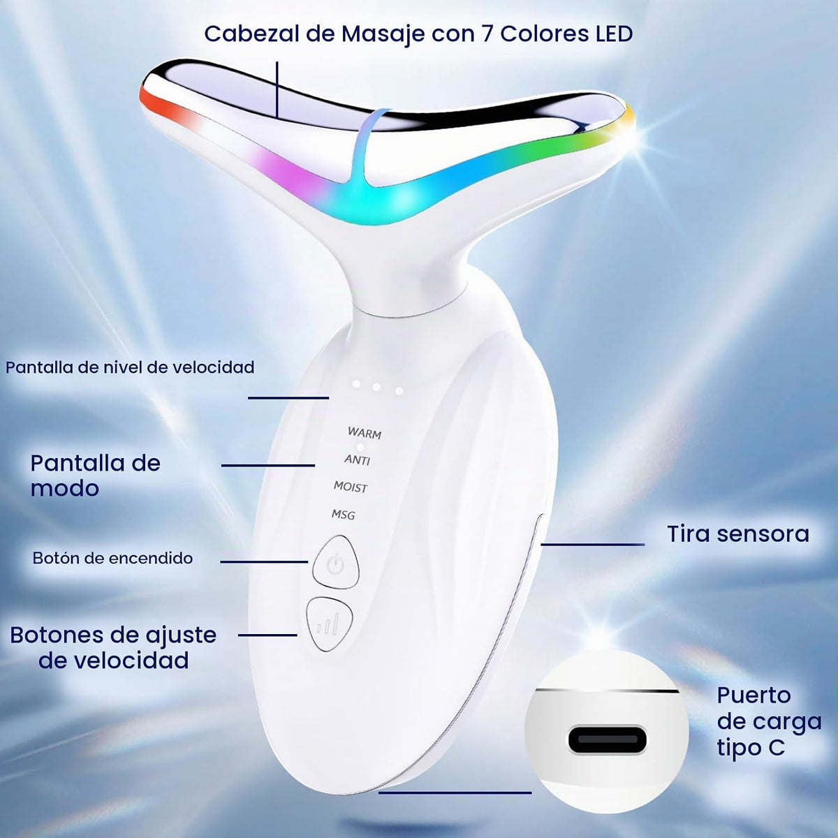 Masajeador facial y de cuello - Terapia de luz roja SIQUER para mas...