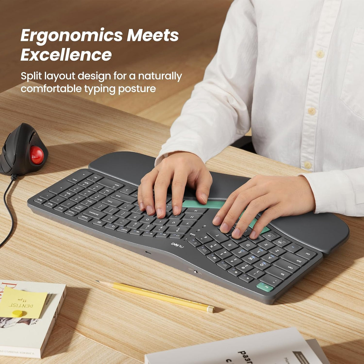 Nulea Reposamuñecas acolchado inalámbrico con teclado dividido ergo...