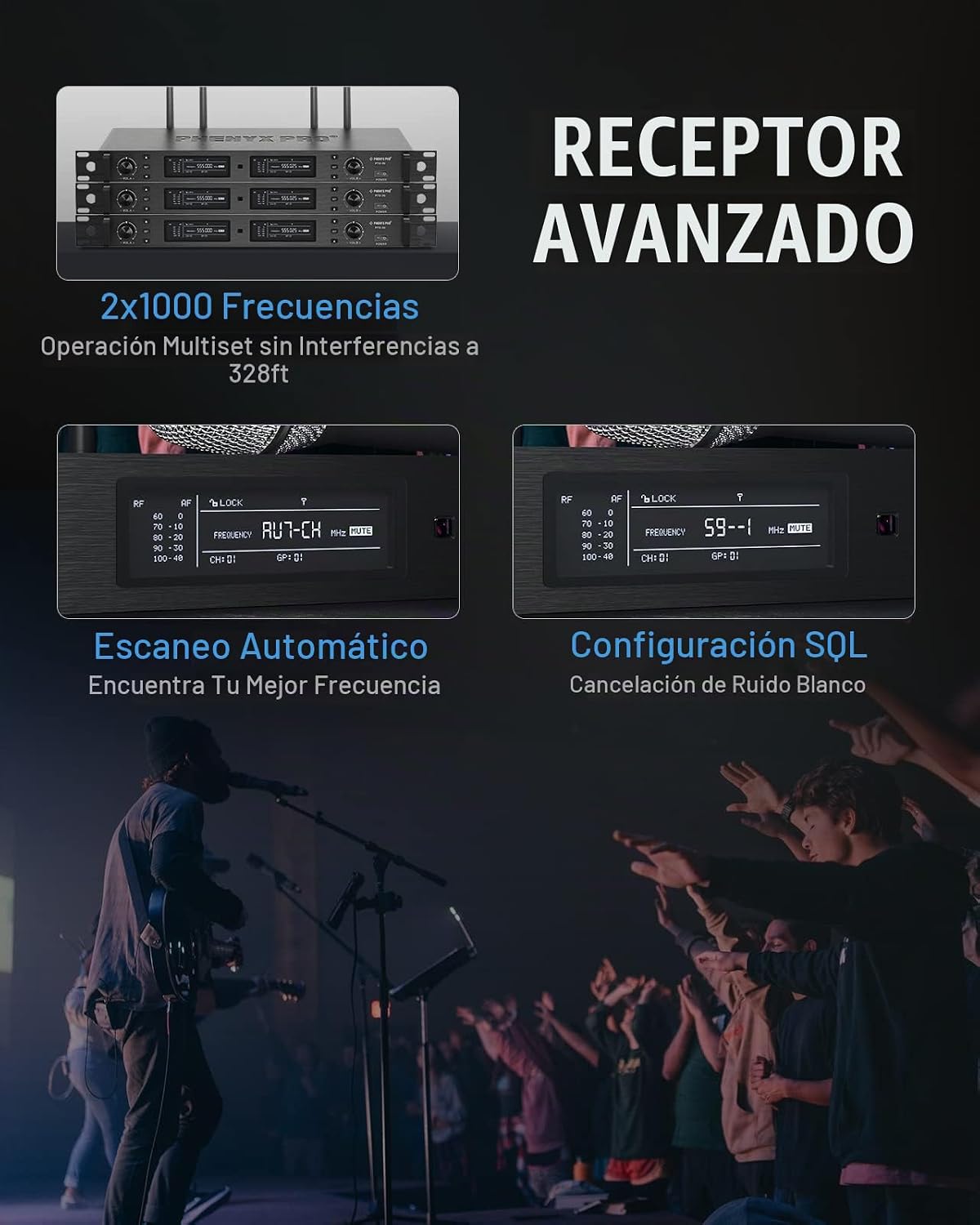 Phenyx Pro Sistema de Micrófono Inalámbrico, Juego de Micrófonos de...