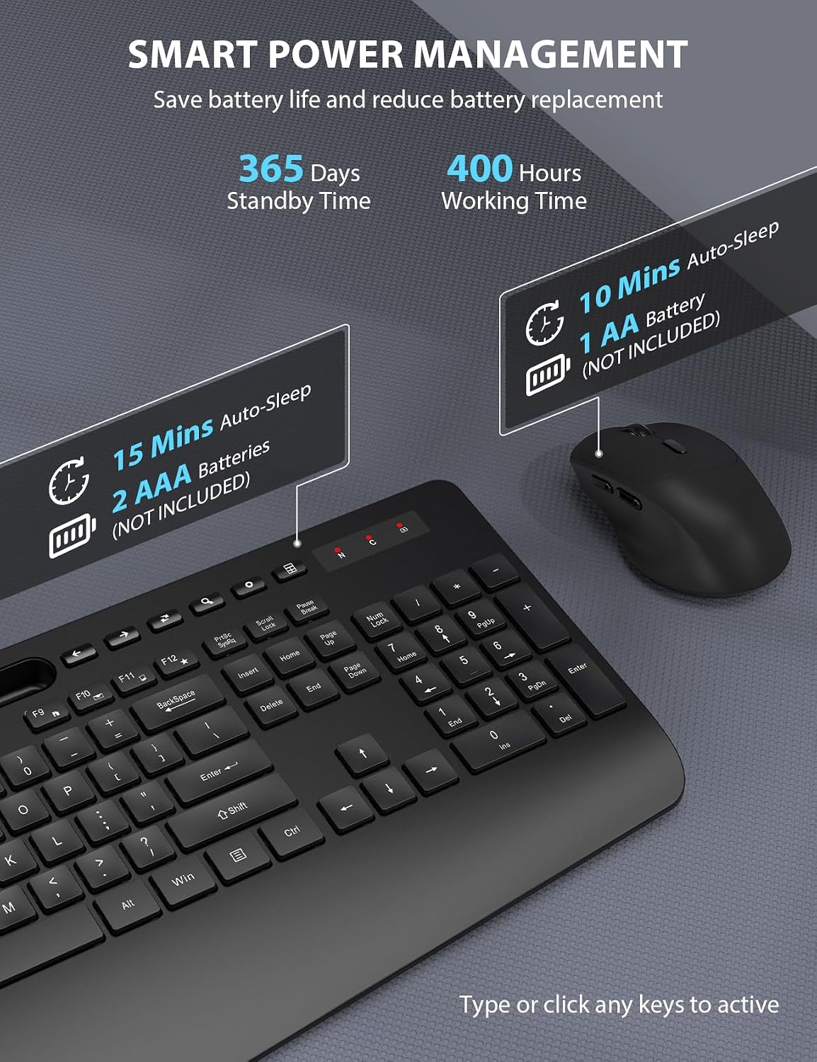 Combo de teclado y mouse inalámbricos, diseño ergonómico de tamaño...