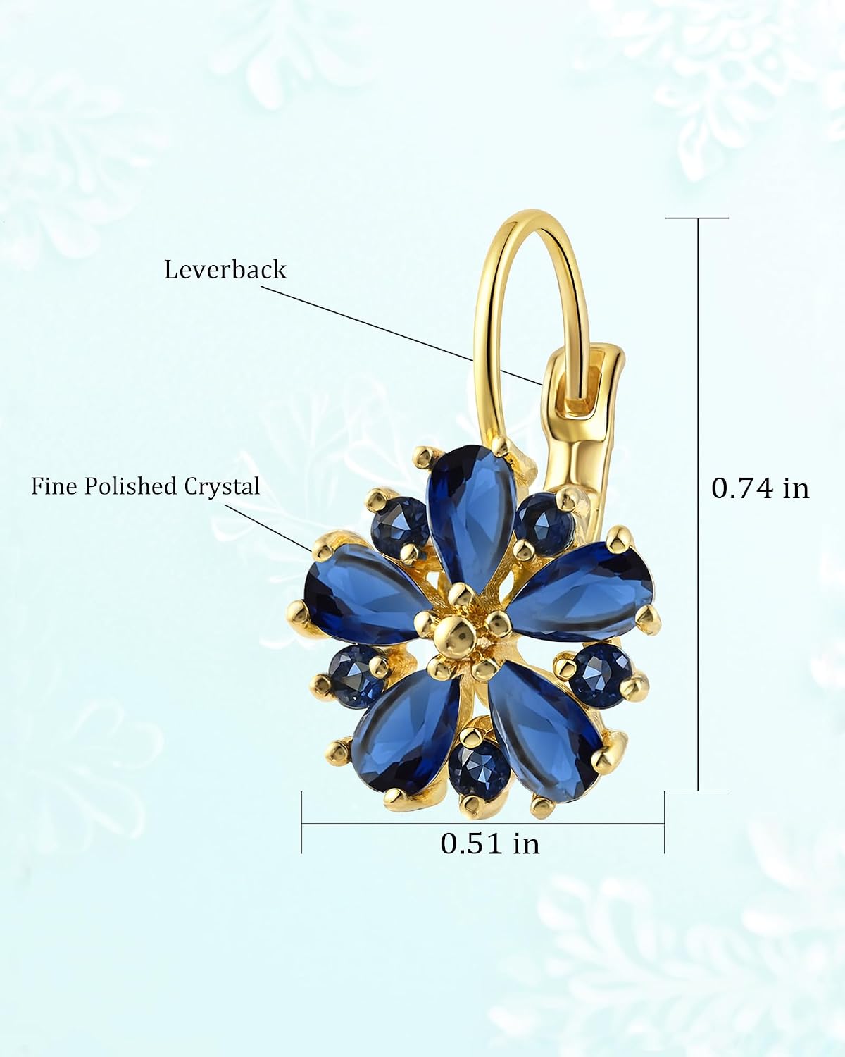 Pendientes vintage con piedra natal de flores chapados en oro de 14...
