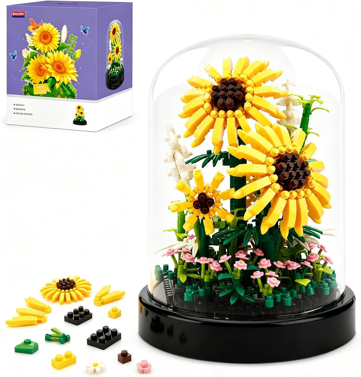 Juego de construcción de girasol, 545 piezas de mini bloques de ram...