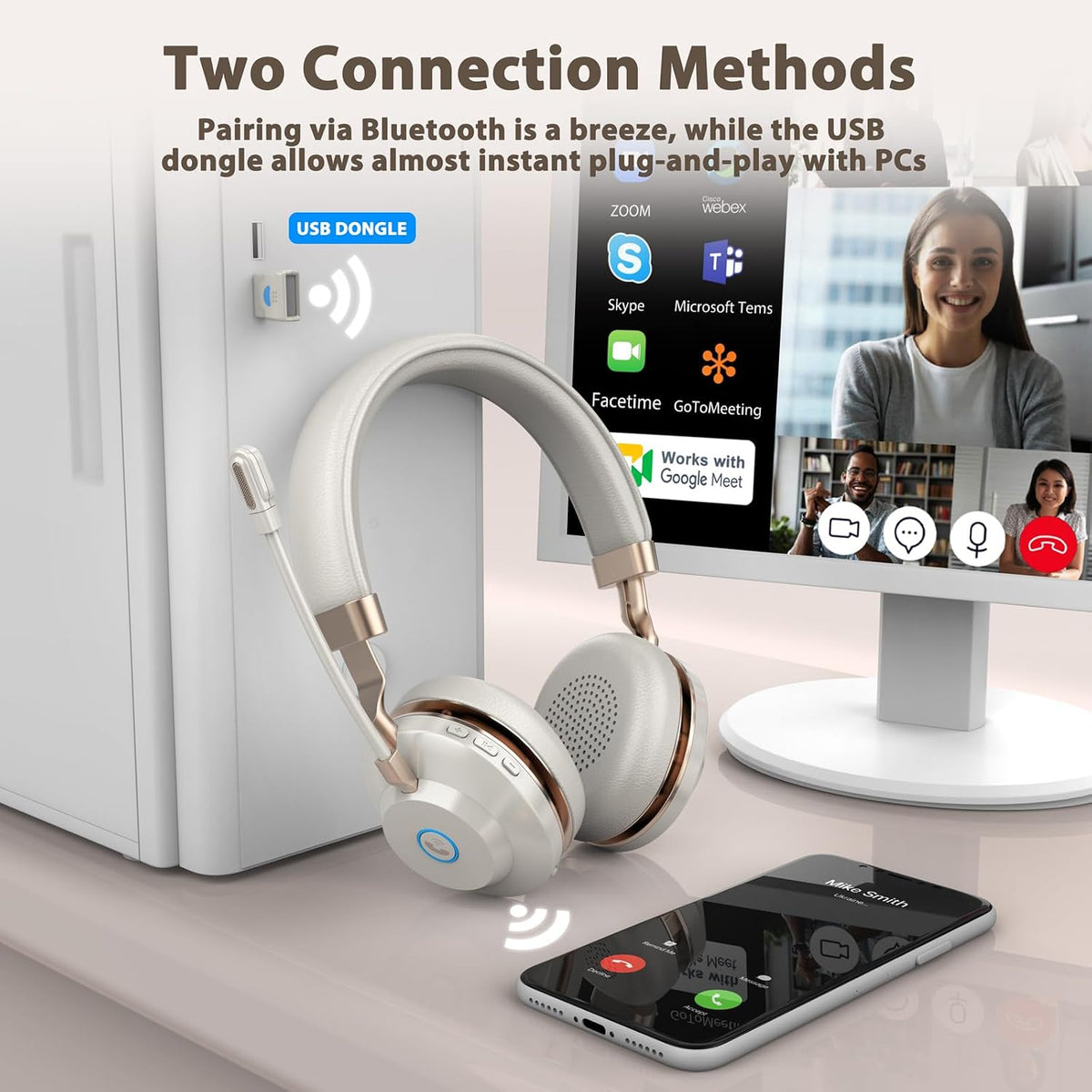 Auriculares inalámbricos con micrófono para el trabajo, auriculares...