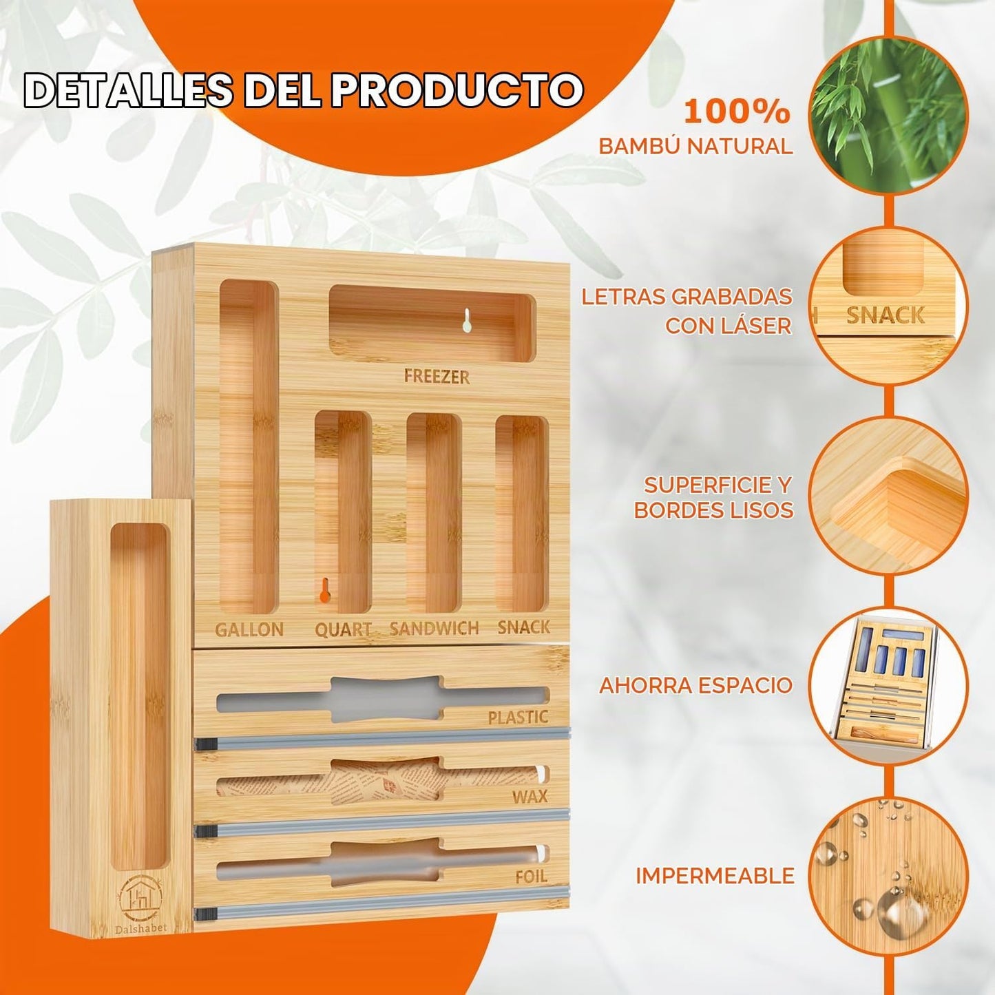 DALSHABET Organizador de cajones con bolsa de almacenamiento de bam...