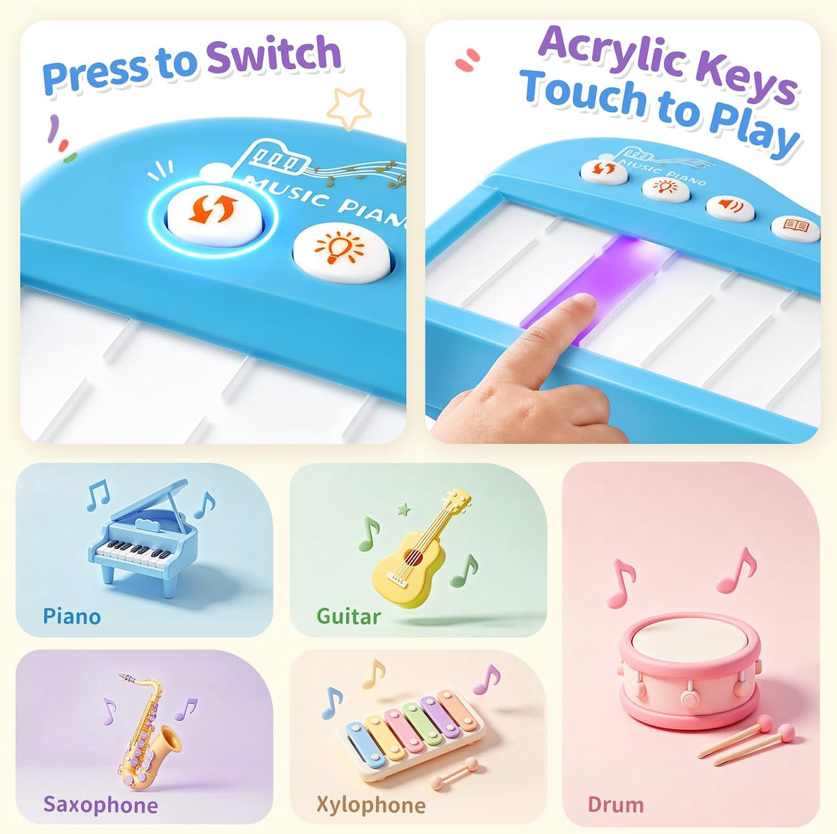 Touch-Play - Piano de juguete para bebé de 6 a 18 meses, juguetes m...