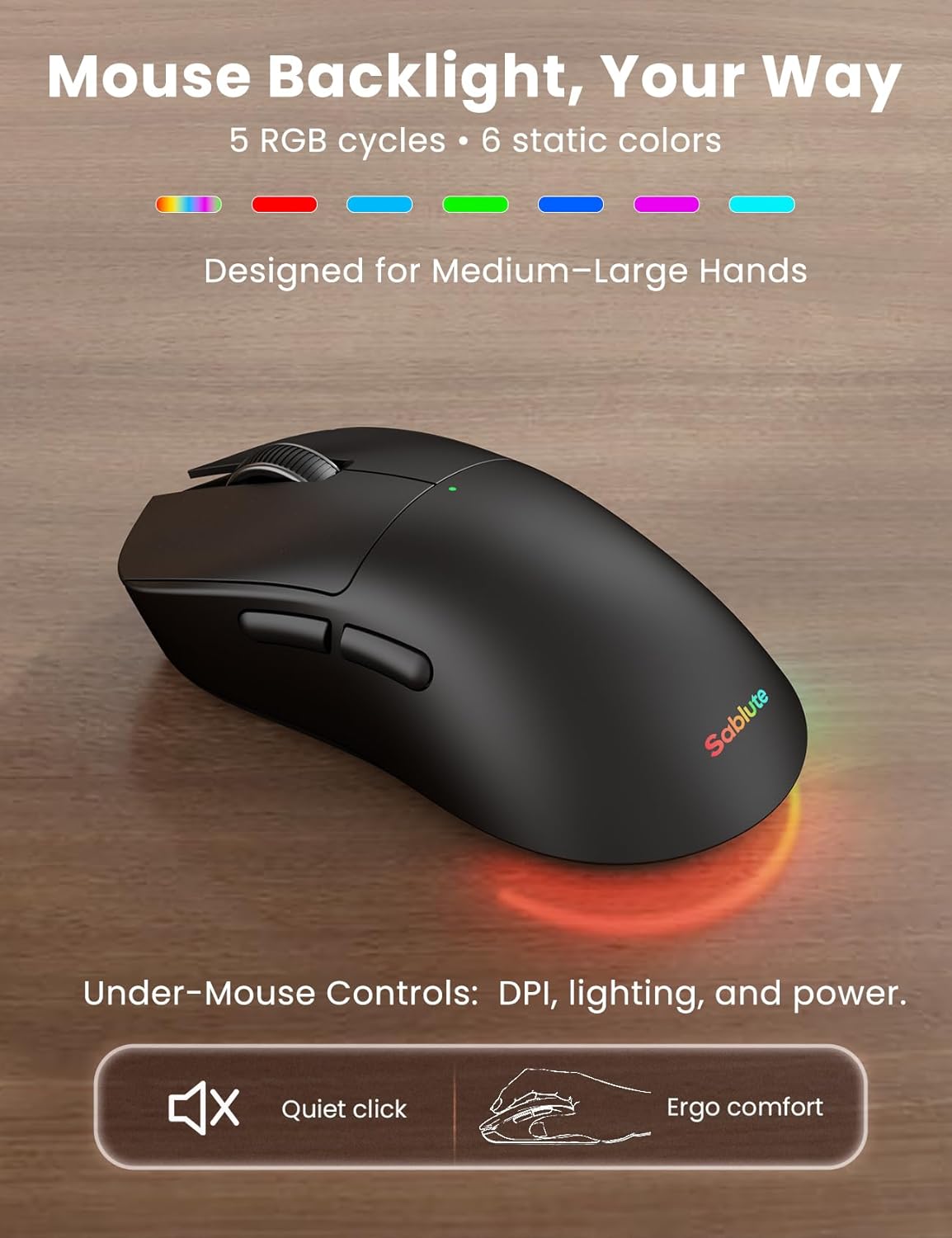 Combo ergonómico de teclado y mouse inalámbricos, teclado retroilum...