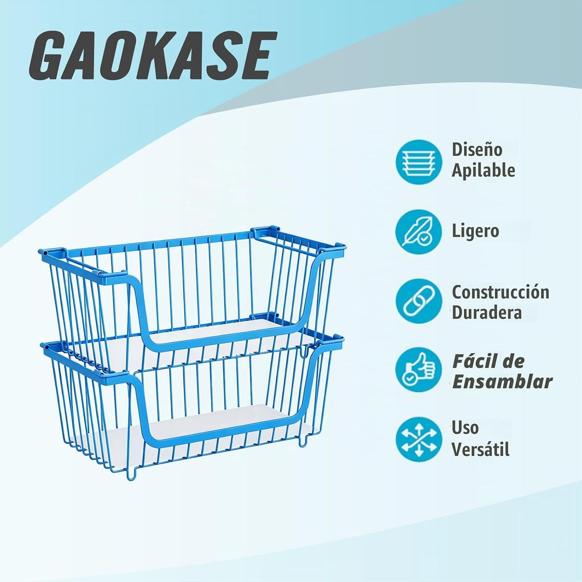 GAOKASE 4 cestas apilables de alambre para organizadores y almacena...