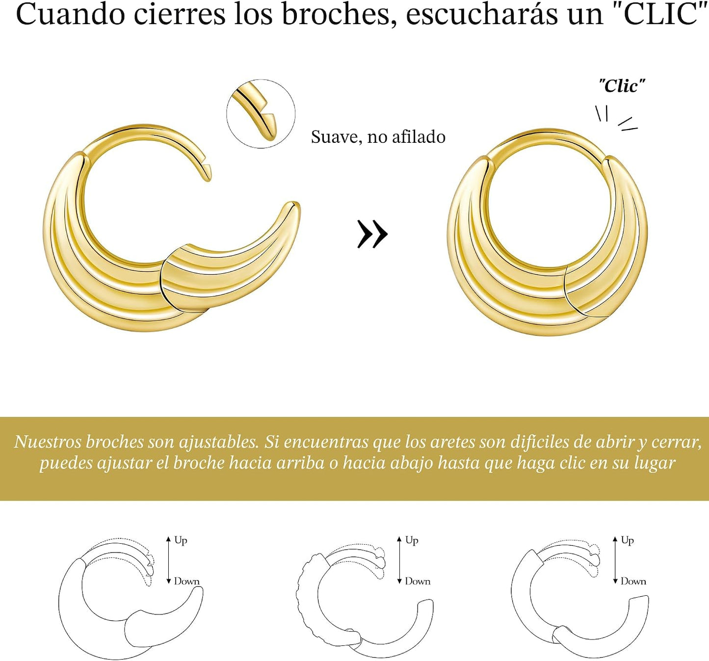 Poxtex - Set de arracadas pequeñas de plata de ley para mujer, chap...