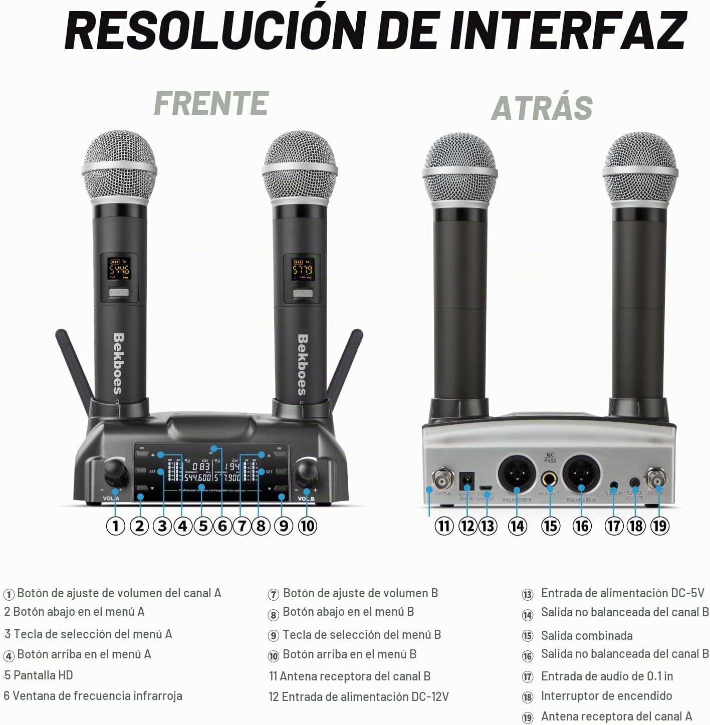 BEKBOES - Sistema de micrófono inalámbrico UHF de doble mano recarg...