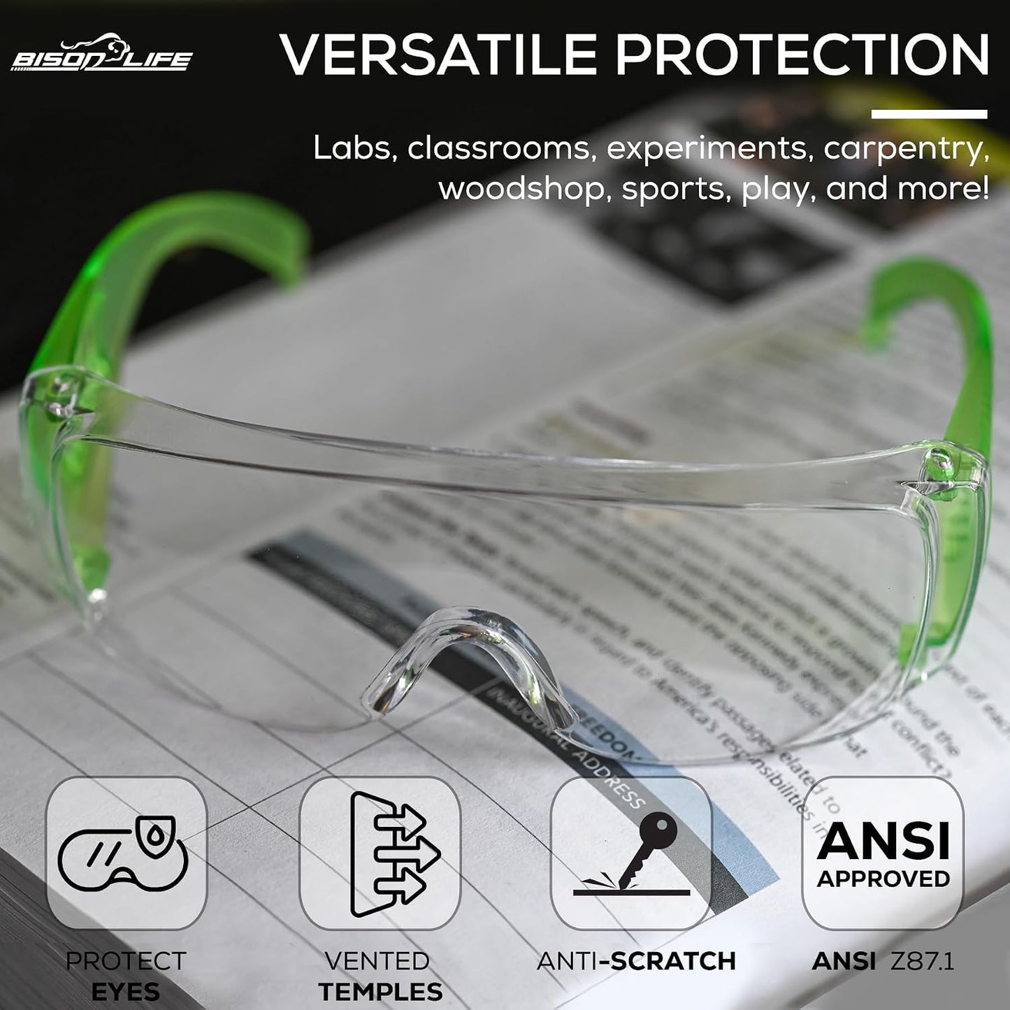 BISON LIFE Gafas de seguridad para niños, gafas protectoras para ni...