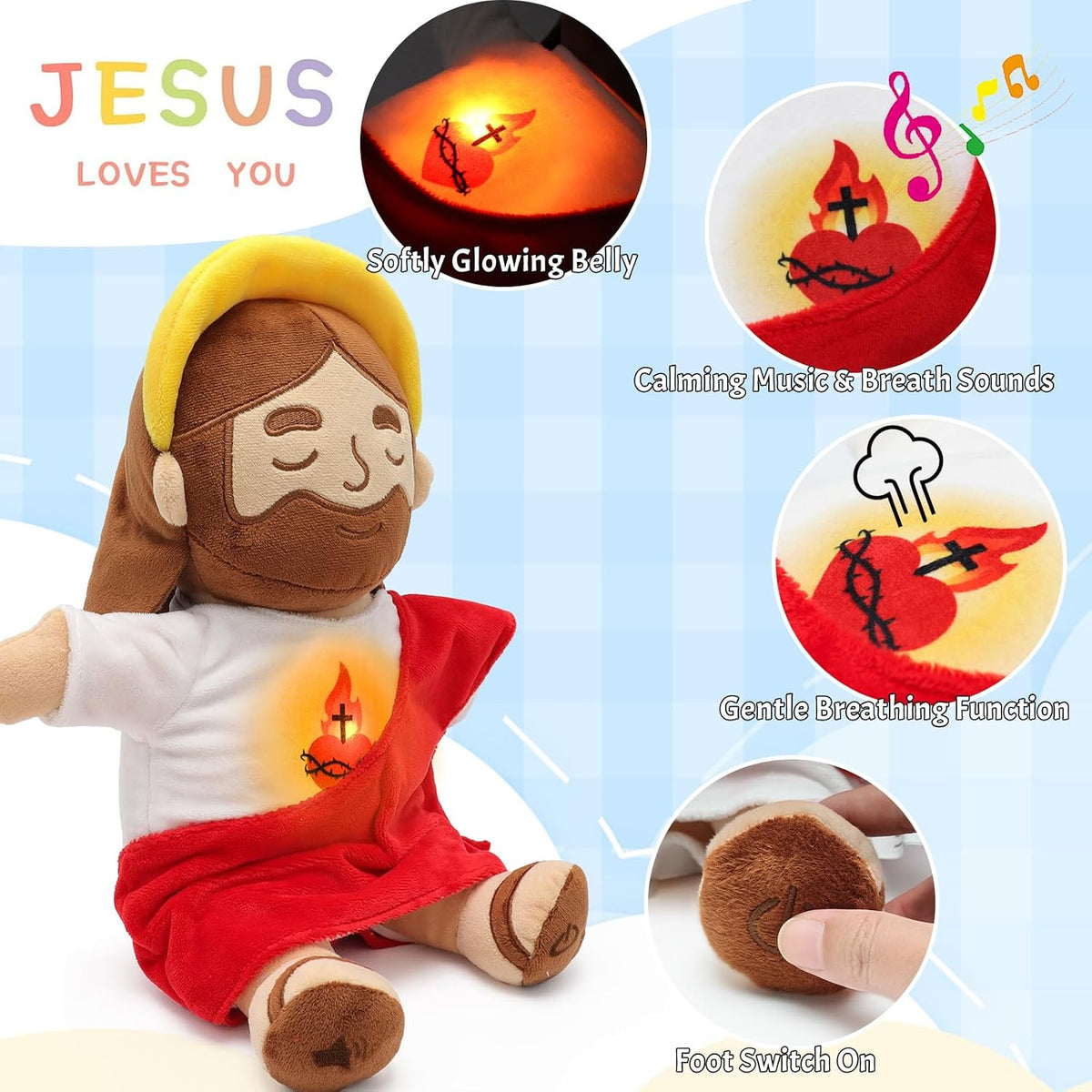 Juguetes de peluche calmantes de Jesús de 15 pulgadas que respiran...