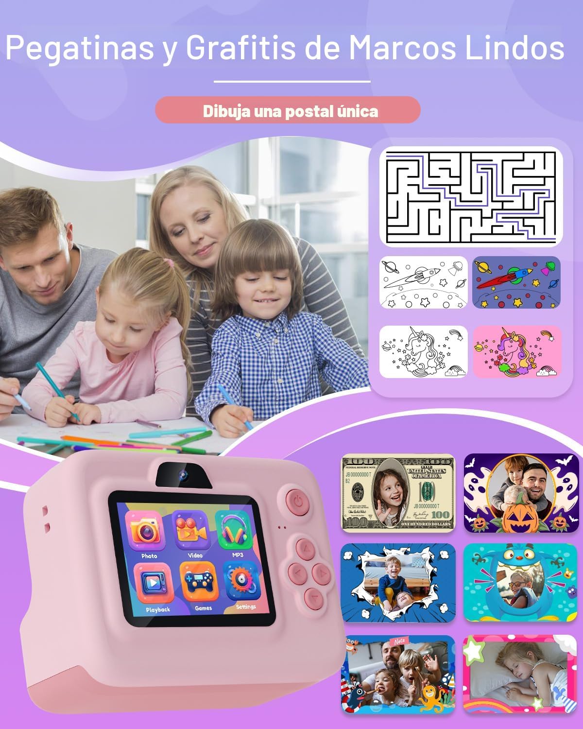 Dylanto - Cámara de impresión instantánea para niños, de 1080p, reg...
