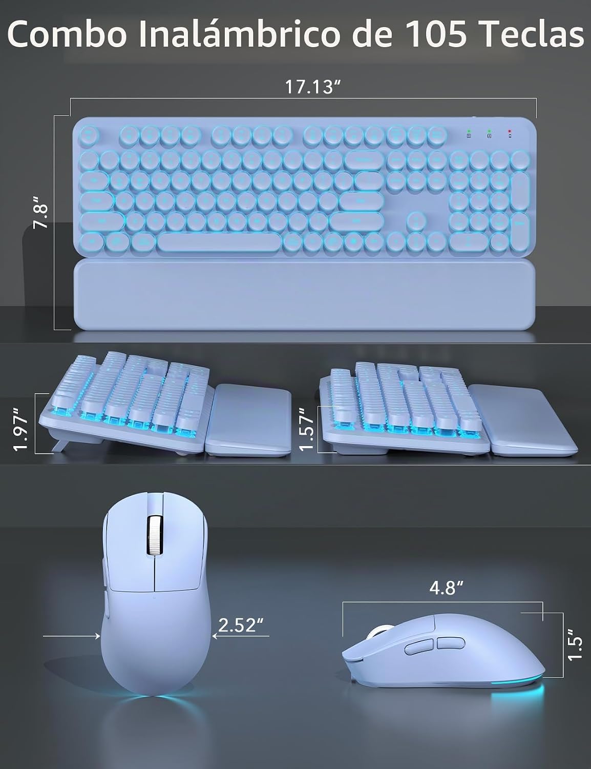 Teclado inalámbrico y mouse retroiluminados, teclado de máquina de...