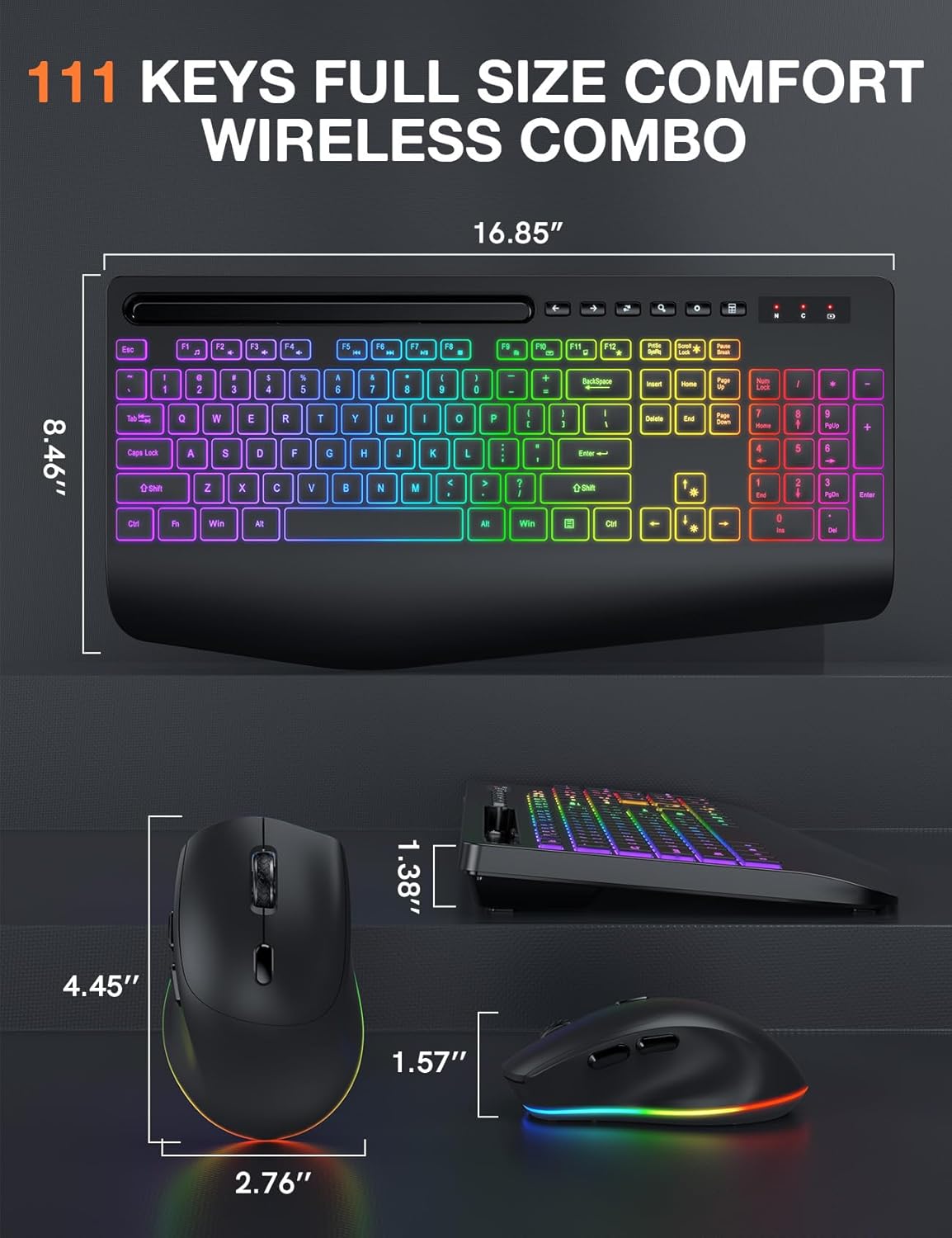 SABLUTE Combo de teclado y mouse inalámbricos: 9 efectos retroilumi...