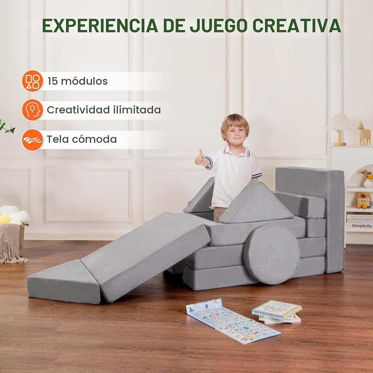 snow mini Sofá modular de juego para niños, 15 piezas, juego de sof...