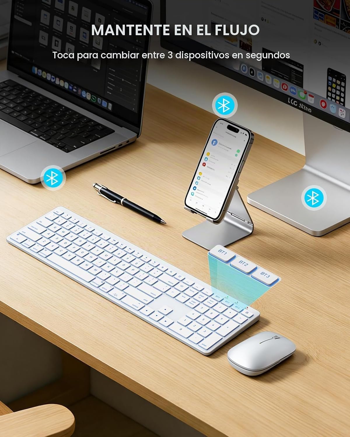 SABLUTE Teclado y mouse Bluetooth para Mac: retroiluminación de 7 c...
