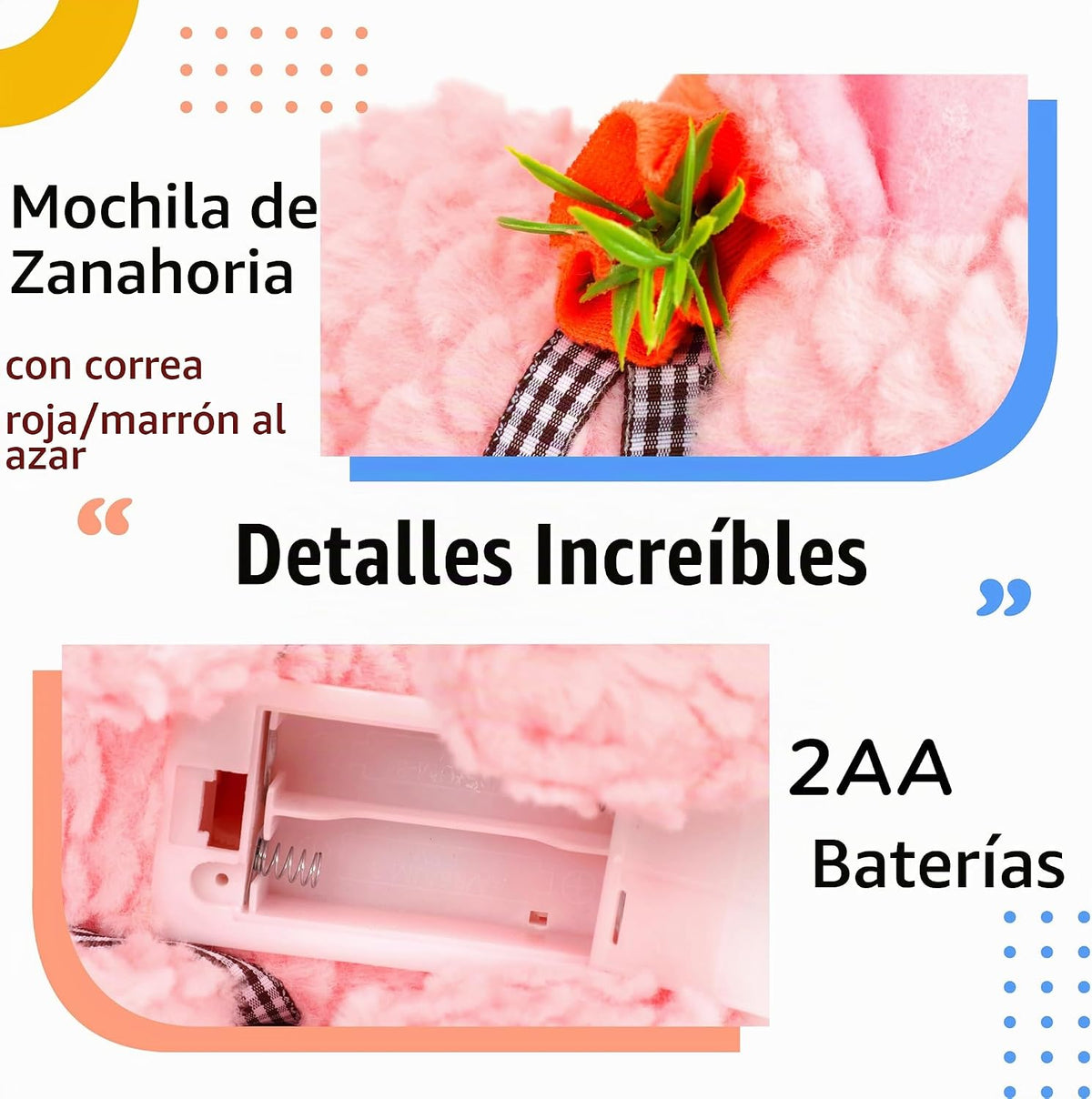 Hopearl - Conejo saltarín con orejas LED, mochila de zanahoria, jug...