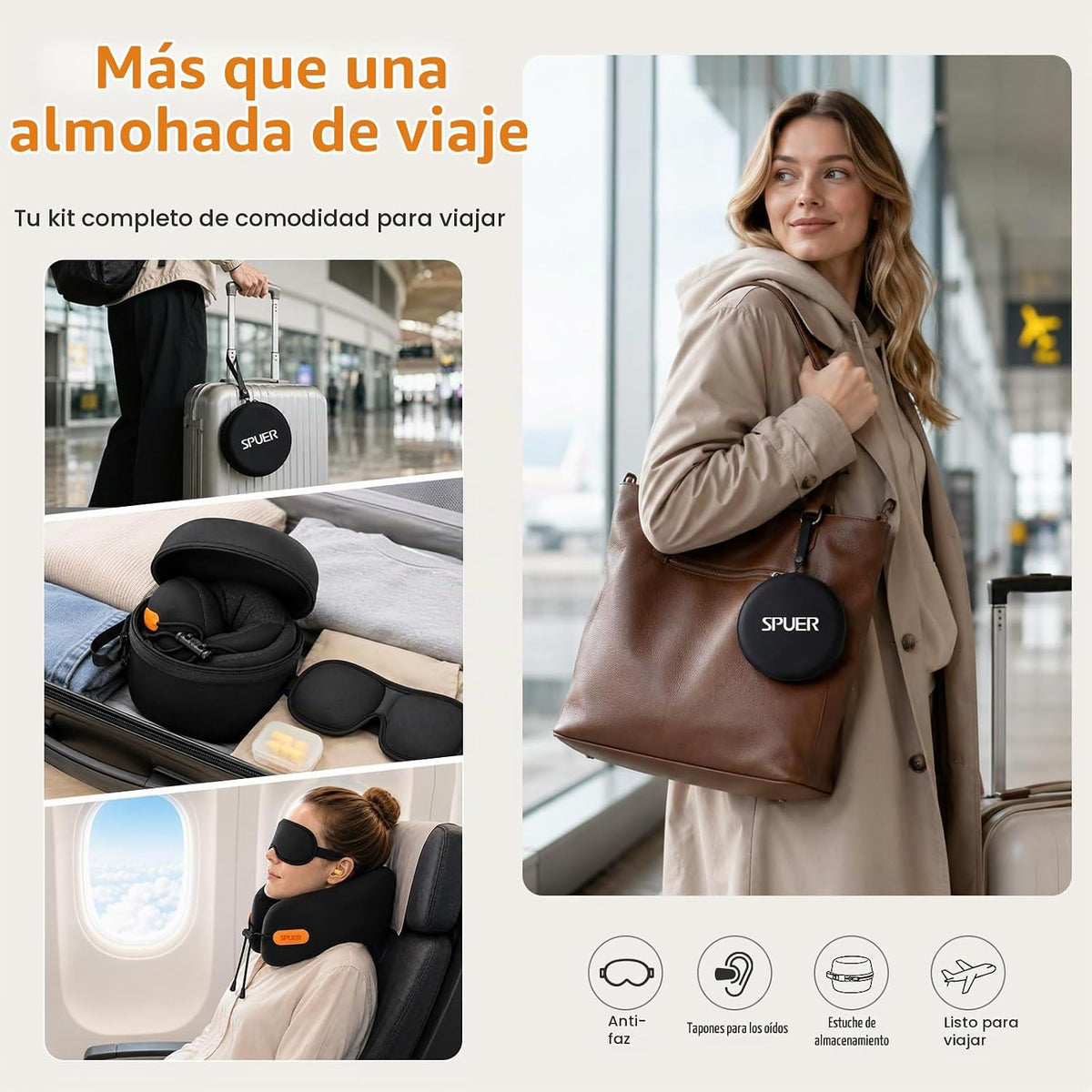 Almohada de viaje premium para aviones, almohada ergonómica para el...