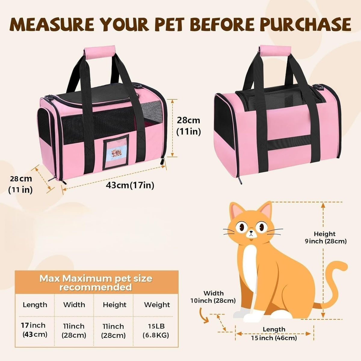 Transportador para gatos de lados suaves (hasta 16 libras), bolsa |...