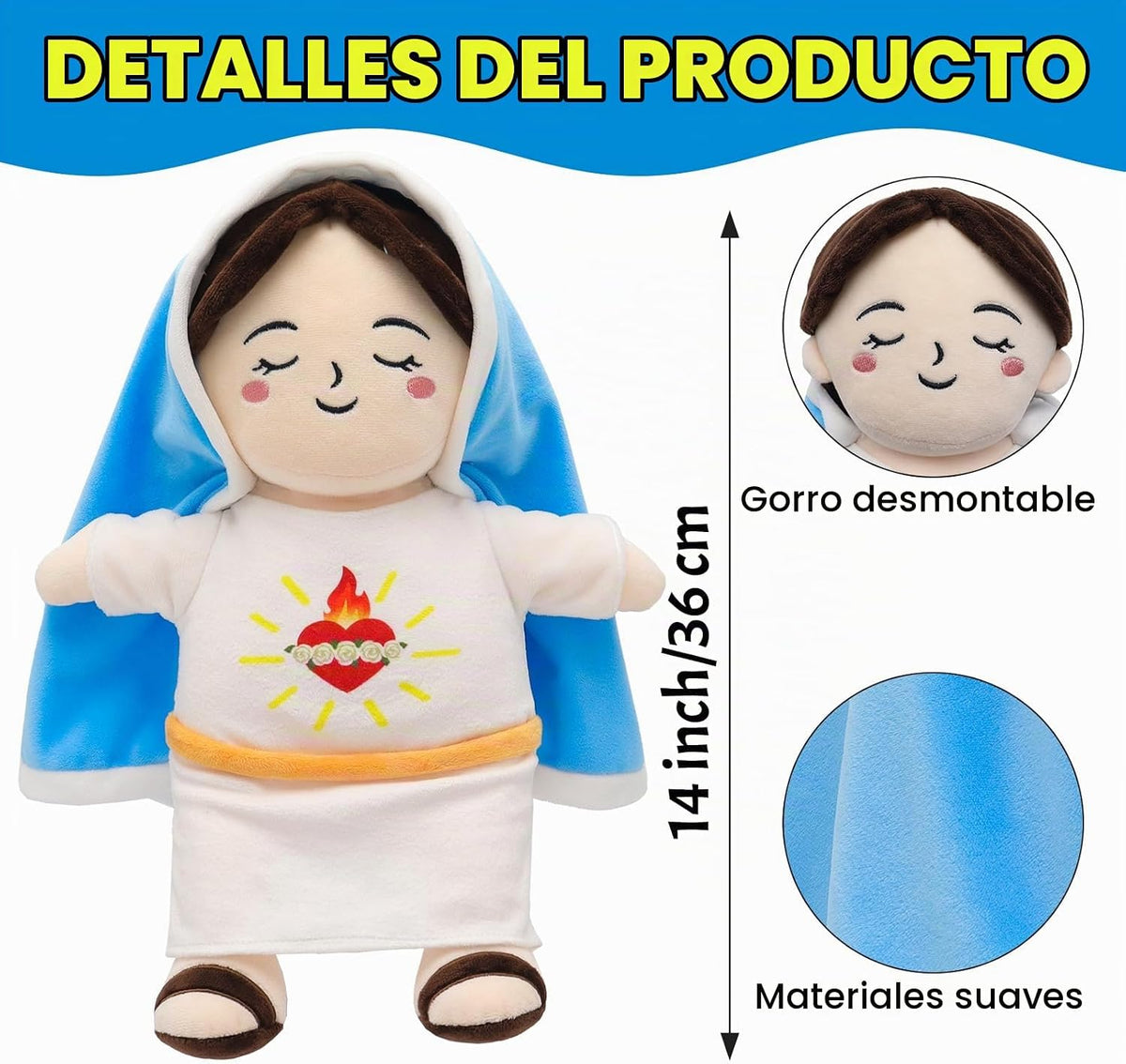 Muñeca de peluche que respira Yelakey de la Virgen María de 15"...