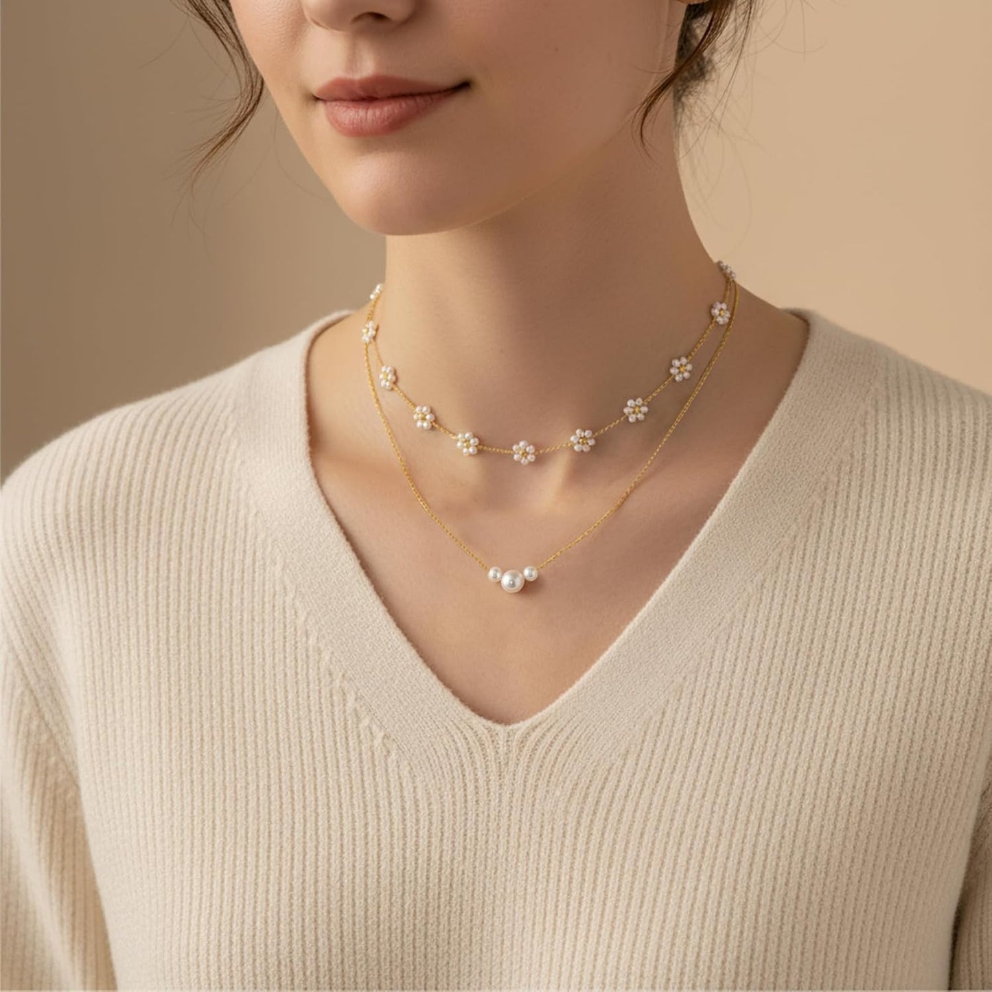 SmileBelle Collares de perlas, gargantilla de perlas de margarita p...