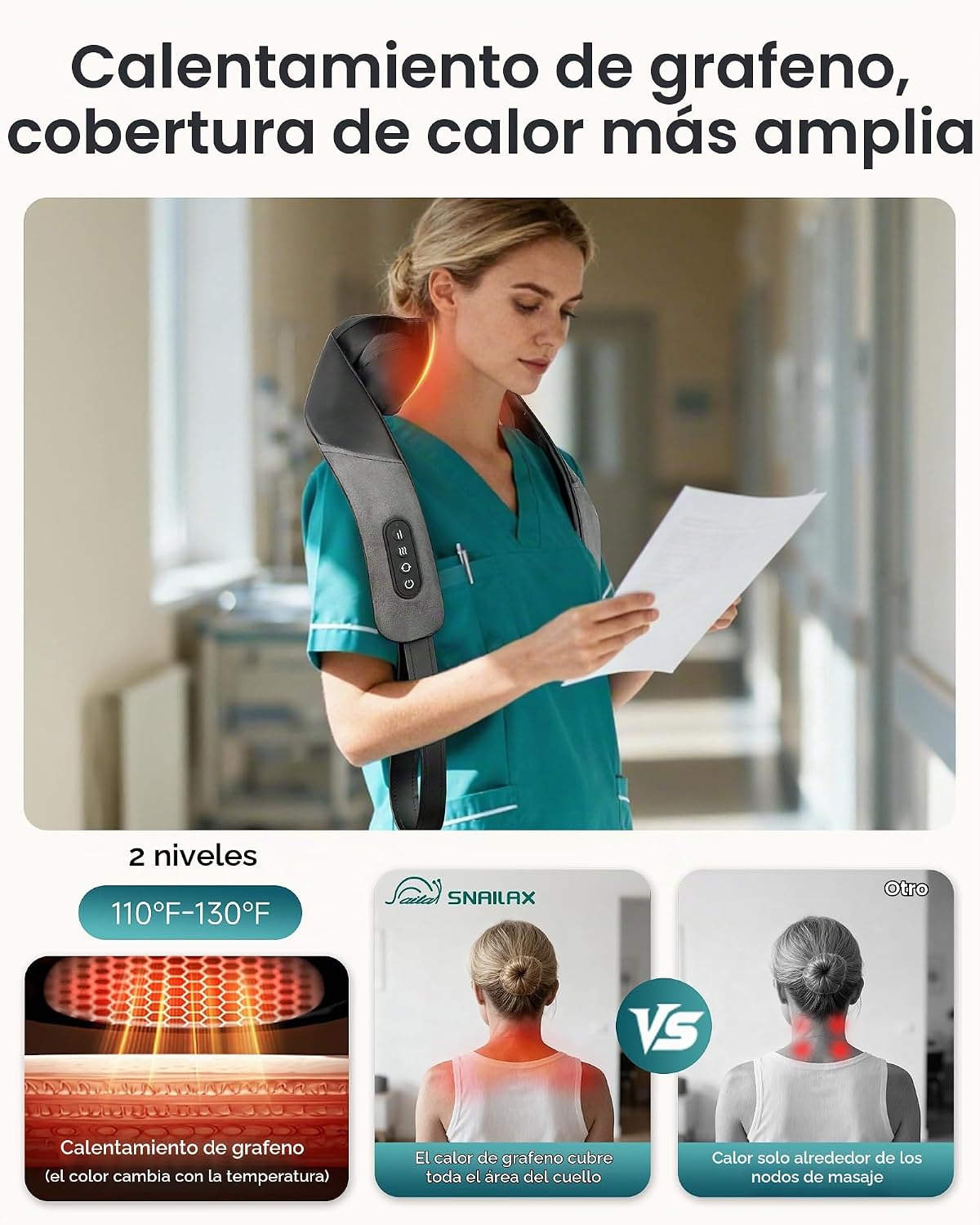 Snailax Masajeador de cuello inalámbrico con calor, masajeador de h...