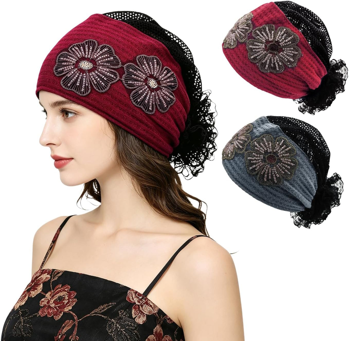 Pemilosci Paquete de 2 gorros de encaje para la cabeza, gorro de ma...