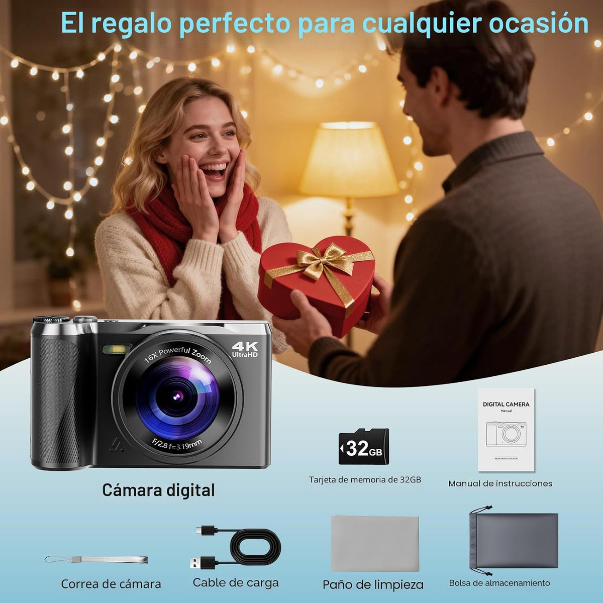 Cámara digital 4K de 56 MP para fotografía, viajes y regalo