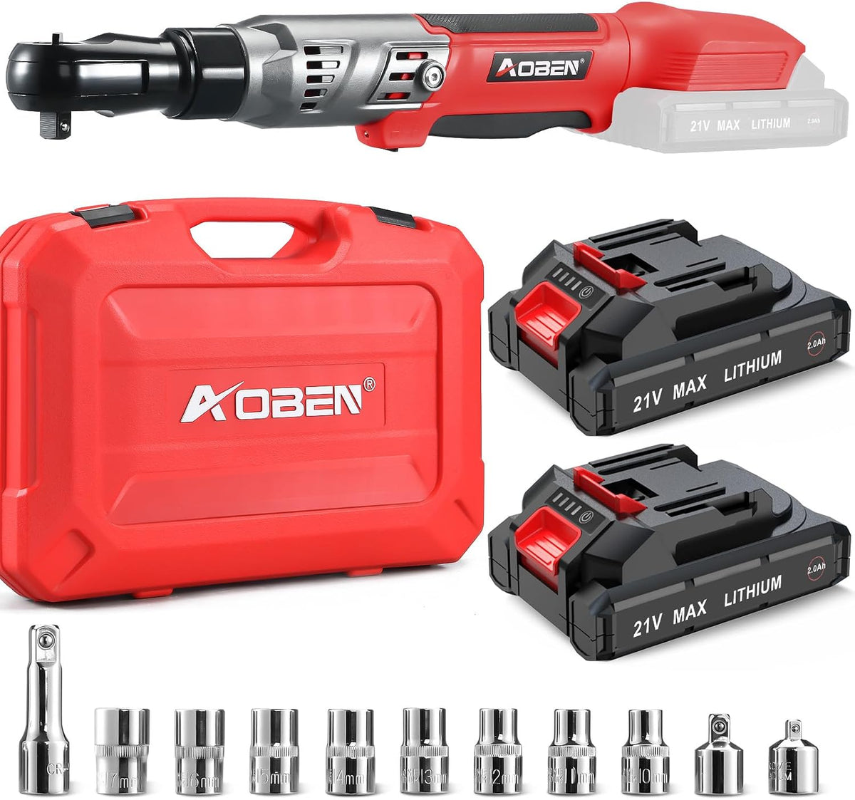 AOBEN Kit de Llave de Trinquete Inalámbrica de 21V 3\/8" - 74 F...