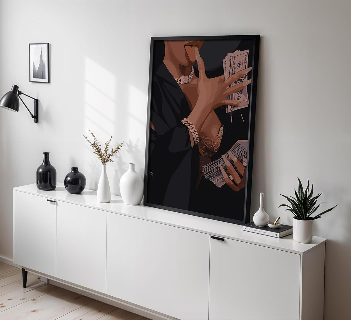Arte de pared moderno de chica negra con dinero, imágenes de mujere...
