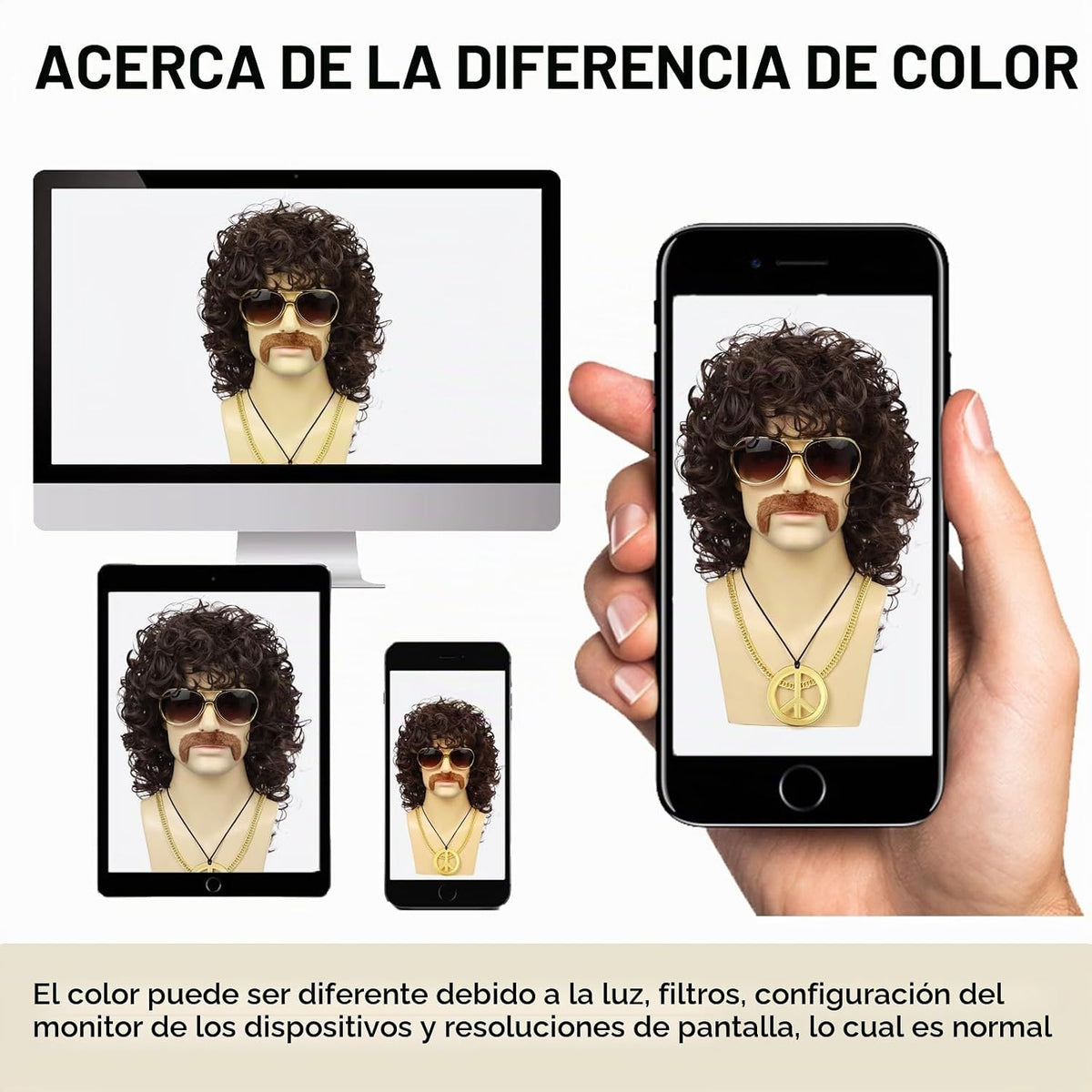 Guree Hair Peluca rizada para hombre + lentes + cadena dorada + col...