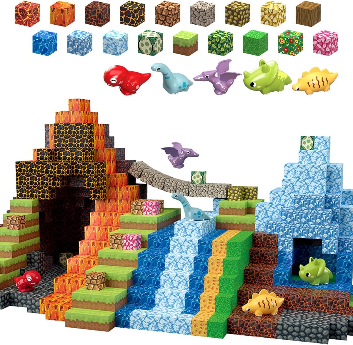 Bloques magnéticos de dinosaurios, juguetes 205 unidades, cubos mag...