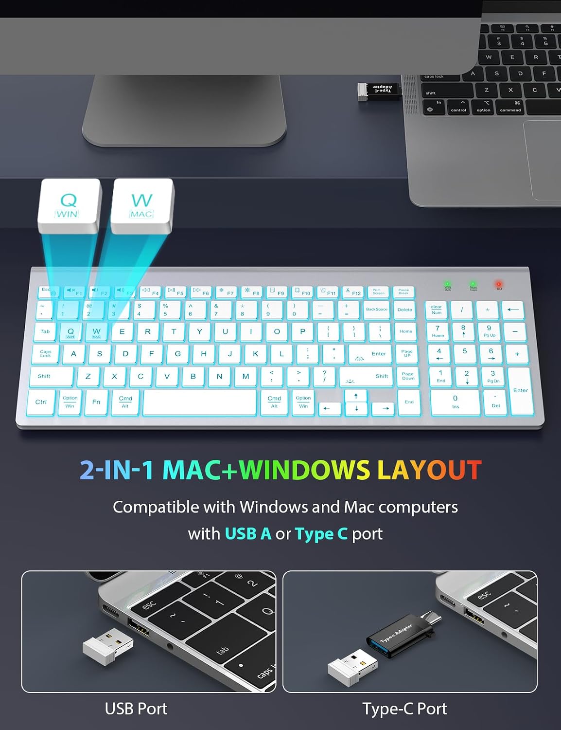 SABLUTE Combo de teclado y mouse inalámbricos retroiluminados, tecl...