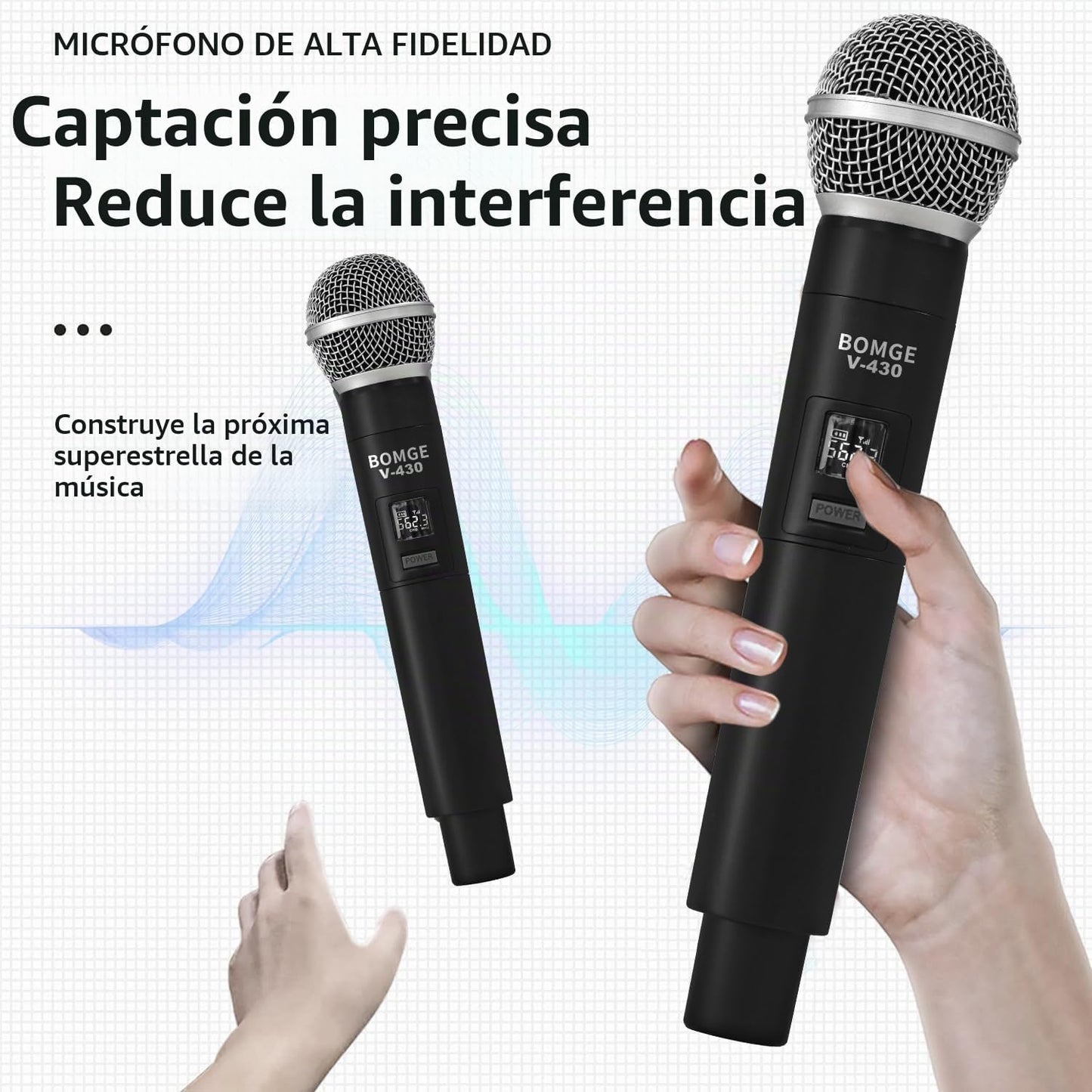 Sistema de micrófono inalámbrico, BOMGE Pro de 4 canales, set de mi...